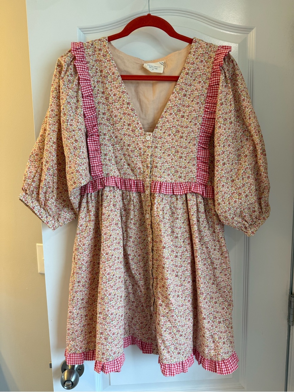 Pink Floral Gingham-Trim Mini Dress